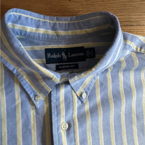 Ralph Lauren Blue and White Striped Classic Fit Shirt Neck Size 17 Preppy - Picture 5 of 14